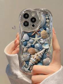 Ocean 1 件时尚电镀贝壳印花加厚防震手机壳，适用于苹果系列防水防摔防刮 - 彩色 - 查看 3