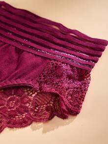 FOVTY 3pcs/Pack Solid Color Lace Trim Elastic Plus Size Women's Briefs - Multicolor - View 6
