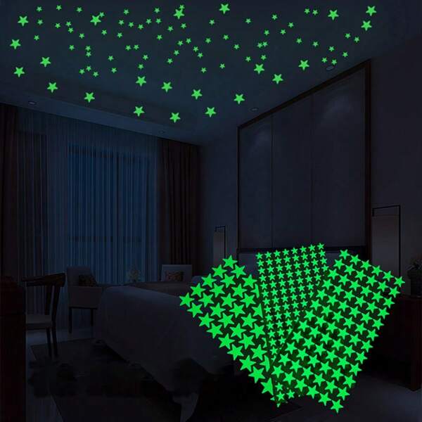 144 /146Pcs Glow In The Dark Luminous Stars Fluorescent Noctilucent Wall Stickers Murals Decals For Home Art Decor Ceiling Wall Decorate Kids Babys Bedroom Room,3 Kind Of Size