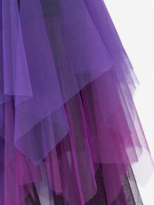 Skirts For Women,Renaissance Period Tulle Asymmetrical Skirt, Halloween Victorian Era Role-Playing Costume Layered Versatile Fairy Skirt High And Low Asymmetrical Hem Skirt Mesh Layered Skirt - 紫色 - 查看 7