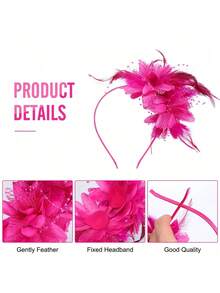 婚礼头饰，粉色头饰，优雅复古网纱羽毛女士头饰帽，派对舞会高顶礼帽，骑师俱乐部头箍配饰，发箍，发圈，头饰，头饰 - 彩色 - 查看 4