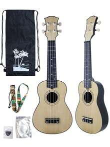 21-Inch Glossy Acoustic Ukulele For Beginners, Adult Kit With Full Accessories (Includes 1 Strap, 1 Spare String Set, 1 Colorful Neck Strap). Eucalyptus Series, Rainbow Color, Glossy Design. - Multicolor - View 5