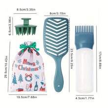 4pcs Christmas Hair Brush Set - V-Shaped Hollow Comb, Wet & Dry Use, Shampoo Brush, Home Hair Care Oil Dispenser