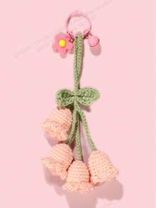 1pc Handmade Crochet Bell Orchid Flower String Keychain Bag Decorative Clasp, Fashion Girl's Backpack Pendant Lovely Flower Backpack/Schoolbag/Purse Pendant, School Supplies Teacher Gifts Back To School Supplies Teacher Accessories Back To School Supplies Gifts For Teachers Crocheted Flower Trinket Gift For Women In Summer - Multicolor - View 12