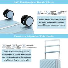 Somago 20 Inch Carry On Luggage Wide Handle Suitcase With Front Compartment 22x14x9 Aluminum Framed PC Hardside No Zipper Business Baggage With Spinner Wheels USB Charging Port TSA Lock - Màu xanh lam - Xem 5