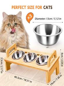 Elevated Cat Food Bowl, 3 Stainless Steel Raised Cat Bowls With Stand, 15°Tilted Cat Bowl For Indoor Cats Feeding, Cat Food And Water Bowl Set, Anti Vomitting, Whisker Fatigue Pet Supplies Pet Bowl Feeder