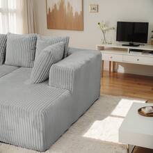 "133" Boneless Couch Sofa Set - U-Shaped 4-Piece Corduroy Couch With Chaise Lounge (Gray) - No Assembly Required, 8 Throw Pillows Included - Oversized Living Room Seating - Grey - View 5