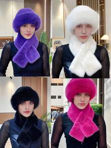 1 件欧美时尚休闲百搭蒙古帽，渔夫帽搭配人造毛皮围巾 - 彩色 - 查看 10