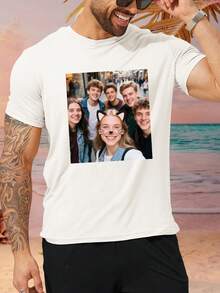 定制男士 T 恤，输入您的文字/祝福/有趣的引语，上传您的照片/朋友/伴侣照片以创建自己独特的白色 T 恤，节日礼物，周年纪念礼物，企业团队服装，万圣节服装，送给他的礼物，夏季/秋季男士圆领短袖 T 恤，派对，夏季男士白色短袖