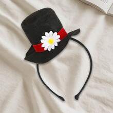 Diadema de sombrero mágico negro para niños, decoración de margaritas, accesorio para disfraz, aro para el pelo para Halloween y fiestas. - Negro - Ver 2