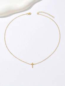 1pc Delicate & Compact Golden Cross Necklace, Minimalist & Elegant, Suitable For Women's Daily And Outdoor Wear, An Excellent Gift For Christian Women - 金子 - 查看 4