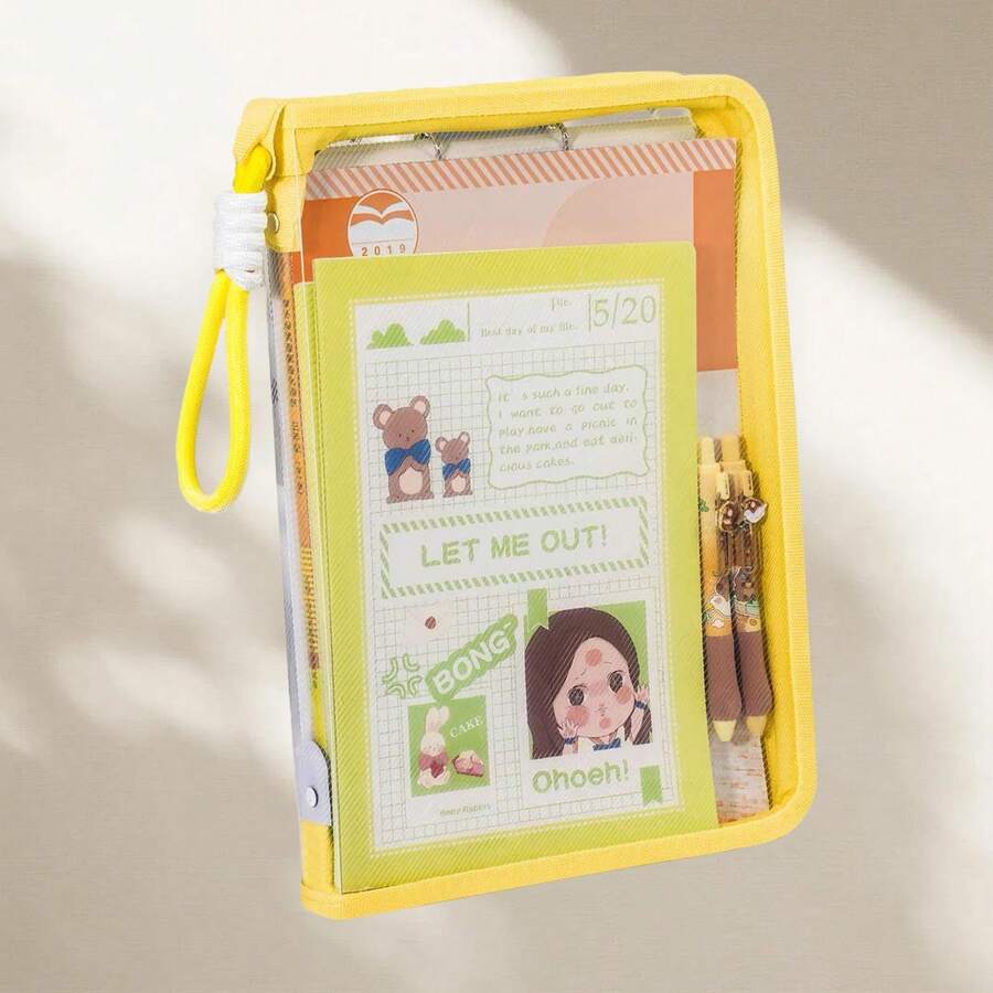 Book Sleeve With Zipper, A4 Clear Book Pouches Waterproof Book Covers Protector With Binder, Book Bags Organizer For School Classroom Library Pockets Students, Gifts For Book Lovers (Yellow, 1) - 黃色 - 查看 1