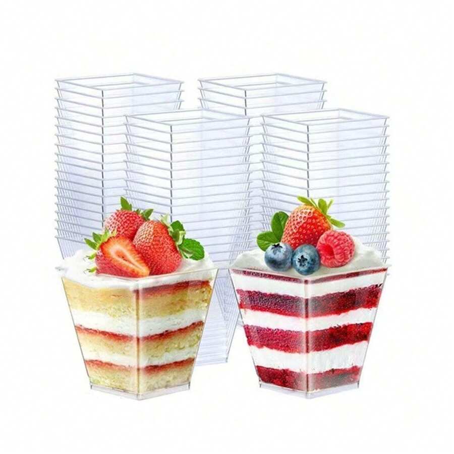 100 个慕斯杯 + 100 个勺子：甜点勺和杯子，适用于派对、冰淇淋、糖果、生日、婚礼和节日聚会 - 仅可手洗