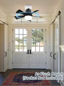 1 ventilador de techo con control remoto y cinco aspas desmontables, tres niveles de velocidad del viento ajustable y temperatura de color de la bombilla, adecuado para dormitorios, salas de estudio, salas de estar, cocinas, garajes y comedores. - Negro - Ver 6