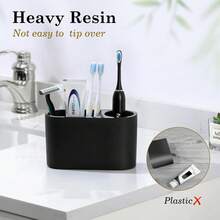 Toothbrush Holder, 2 Slots Toothbrush And Toothpaste Holdersfor Bathrooms, Resin Toothbrush Holder Electric Toothbrush Stand For Vanity Countertop, Bathroom Accessories, Matte Black - 黑色 - 查看 6