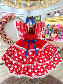Children's Red Country Arraiá June Party Dress With Heart Design - 紅色 - 查看 6