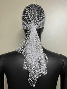 1 peça 90 cm strass embutidos rede de pesca touca de cabelo lenço de cabeça elástico envoltório de cabeça bandana feminina