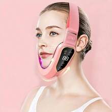 Rechargeable V-Face Massager] Rechargeable V-Face Lifting Massager | USB Facial Beauty Tool With LED Display & Adjustable Intensity, For Glowing Light Beige & Contouring - Perfect Gift For Easter, Mother's Day, Women & Teens - White - View 4