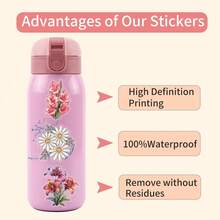 62Pcs Flowers Stickers Pack, Aesthetic Stickers For Suitcase, Journal, Scrapbook, Water Bottle, Laptop, Computer, Skateboard, Notebook,PET Transparent Sticker
