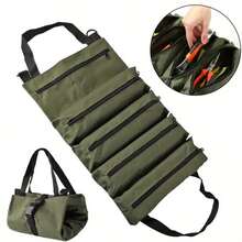 Multi-Purpose Roll-Up Tool Organizer Bag- Compact, Durable Fabric Storage Bag With 5 Zippered Pockets For Pliers, Vise Grips, Screwdrivers, Wrenches & Sockets - Perfect For Work And Outdoor Adventures - Army Green - View 7
