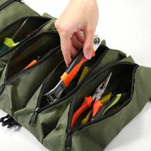 Multi-Purpose Roll-Up Tool Organizer Bag- Compact, Durable Fabric Storage Bag With 5 Zippered Pockets For Pliers, Vise Grips, Screwdrivers, Wrenches & Sockets - Perfect For Work And Outdoor Adventures - màu đen - Xem 4