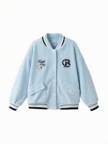 Balabala Girls Bomber Jacket 2025 Baseball Style Outerwear IP Collection - Ice Blue - View 1