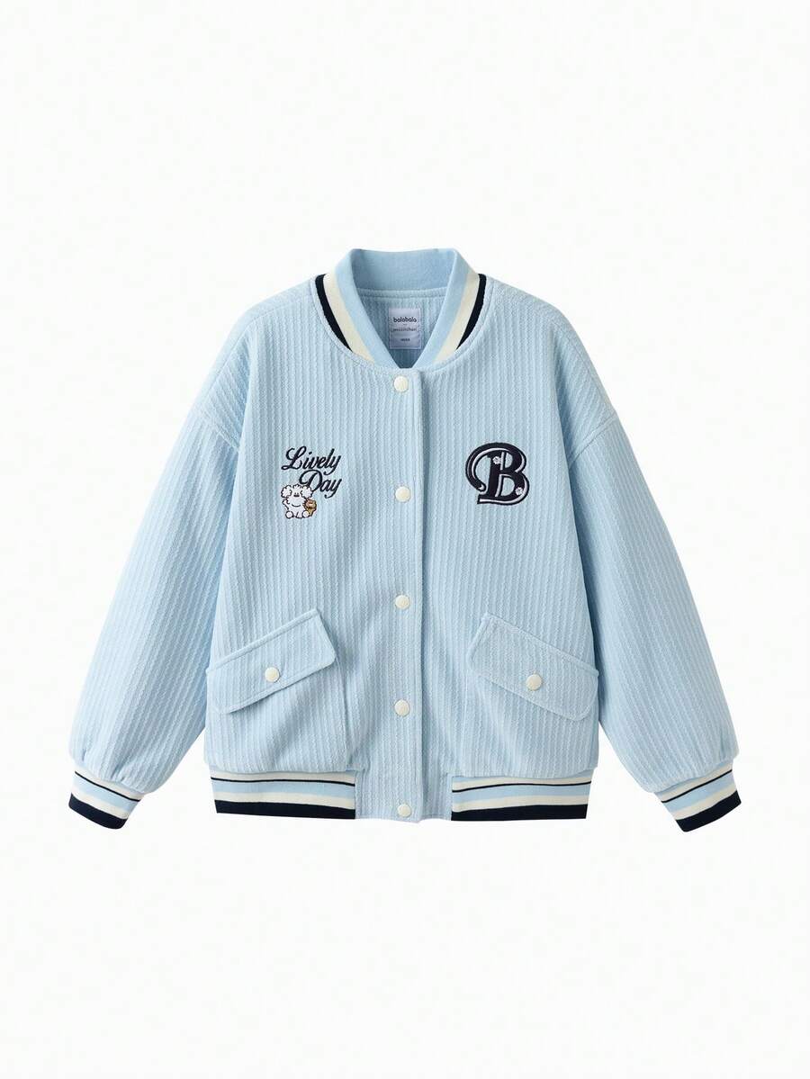 Balabala Girls Bomber Jacket 2025 Baseball Style Outerwear IP Collection - Ice Blue - View 1