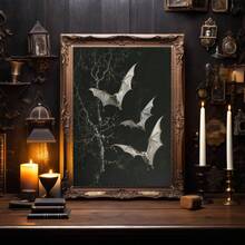 1 tấm áp phích in, tranh vải nghệ thuật treo tường hình con dơi và hoa hồng cổ điển Gothic thanh lịch để trang trí nhà cửa, phòng khách, phòng ngủ, quán cà phê hoặc văn phòng, một món quà lý tưởng, có khung - Nhiều màu - Xem 7