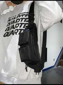 Bolsa de cintura de estilo Harajuku japonés, negra, de gran capacidad y versátil, bolso bandolera/cruzado unisex simple para estudiantes, bolsa deportiva impermeable de nylon, estilo universitario