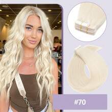 Invisible 10PCS/20-25G Tape In Remy Skin Weft 100% Human Hair Extensions Seamless Easy To Install 12"-24" - #70 Bleach White - View 3
