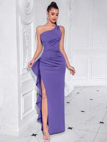 ADYCE Gaun Panjang Selutut Elegan Bergaya Vintage dengan Satu Bahu, Berenda, dan Belahan Depan, Cocok untuk Pesta Dansa, Kencan Malam, Tamu Pernikahan, Acara Kembali ke Sekolah, dan Pesta Musim Panas. - Purple - View 5