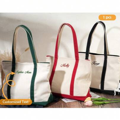 Customized Embroidered Canvas Tote Bag, Personalized Name Tote Bag, Bridesmaid Gift Bag, Personalized Gift, Beach Vacation, Outdoor Sports Tote, Customized Boat-Shaped Tote Bag, Personalized Embroidered Text Tote Bag, Canvas Tote Bag, Women's Gift, Best Friend Gift, Customized Embroidered Storage Bag, Tote Bag, Travel Bag