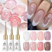 Mtssii 1 Bottle 10ml Jelly Nude Pink Glitter Rubber Base Coat Nail Polish, UV LED Nail Gel, Alcohol-Free, Smooth & Glossy, DIY Home & Salon Manicure Supplies - 粉色 - 查看 3