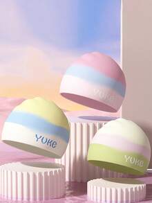 1pc Gradient Candy-Colored Silicone Swim Cap, Waterproof Swimming Cap With Ear Protection For Boys And Girls, Fits Large Head - Multicolor - View 2