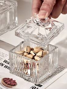 1pc Bow-Knot Crystal Glass Jewelry Box With Cover, Transparent & Delicate Multifunctional Small Storage Box, Suitable For Vanity, Living Room, Bedroom Decor, Perfect Gift For Trinkets, Snacks, Holidays