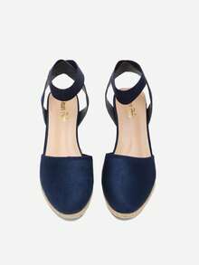Women's Elastic Ankle Strap Espadrilles Wedge Sandals - Blue - View 9