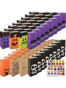 24/32/40/48pcs Halloween Candy Bags With Stickers - "Trick Or Treat" Themed Candy Bags, 8 Different Designs, Suitable For Party Favors, Candy Bags With Fun Sticker Sets, Great For Halloween Party Activities And Gifts - Multicolor - View 3