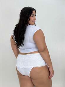 Kit 5 Calcinha Reforçada Confortável Plus Size Cintura Alta Modeladora Feminina Conforto Renda Moda Qualidade Cotton - Multicolorido - Visão 3