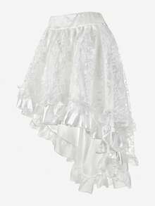 Medieval Renaissance Skirts Tulle Layered Skirt High Low Outfits Steampunk Costume Pirate Dressing - 白色 - 查看 2