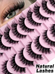 Rikuaild 10 对天然睫毛纤细蓬松仿貂皮睫毛柔软睫毛交叉可重复使用日常睫毛