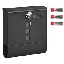 Boîte aux Lettres Murale, avec Serrure avec Couvercle Rotatif, Fenêtre de Visualisation, Porte-nom, Compartiment à Journaux, Montage Facile, 10 x 30,8 x 33,8 cm, Noir - Noir - Voir 2