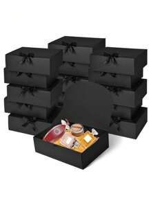 FZZ Black Covered Gift Box, Groomsman Proposal Box, Luxury Black Gift Box (With Ribbon), Suitable For Weddings, Birthdays, Parties, Bridesmaids, Graduations, Valentine's Day, Mother's Day, Father's Day And Various Occasions