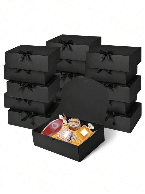 FZZ Black Gift Box With Lid, Best Man Proposal Box, Deluxe Black Gift Box With Ribbon For Wedding Boxes, Birthday Boxes, Party Boxes, Bridesmaid Boxes, Graduation Favors,Valentine's Day Gift Box,Mother's Day Gift Box, Father's Day Gift Box