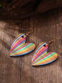 Acrylic Pendant Earrings, Bohemian Style, Rainbow Heart Shape Glossy Design, Versatile For Daily, Beach, Vacation, Dates, Unique Gift For Her, Summer