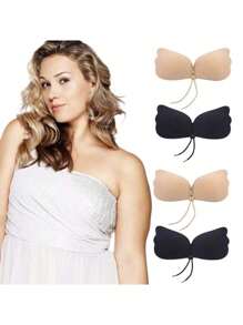 1pc Front Lace-Up Self-Adhesive Padded Push Up Bra