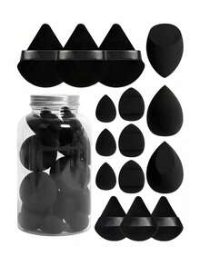 1/15pcs Makeup Sponge Set With Storage Box, Includes 3 Large Makeup Sponges, 3 Mini Makeup Sponges, 3 Large Powder Puffs, 3 Mini Powder Puffs And 3 Mini Finger Powder Puffs, Suitable For Liquid, Cream And Powder Foundations - Multicolor - View 15