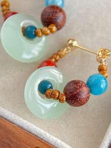1 Pair Of Handmade Made 925 Silver Summer Bohemian Style Earrings, Made Of Natural Stones, Suitable For Parties, Beaches, And Vacations To Wear