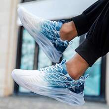 2025 New Breathable Shock Absorbing Sports Running Mesh Casual Chunky Sneakers For Teenagers, Durable For Men - Blue and White - View 5