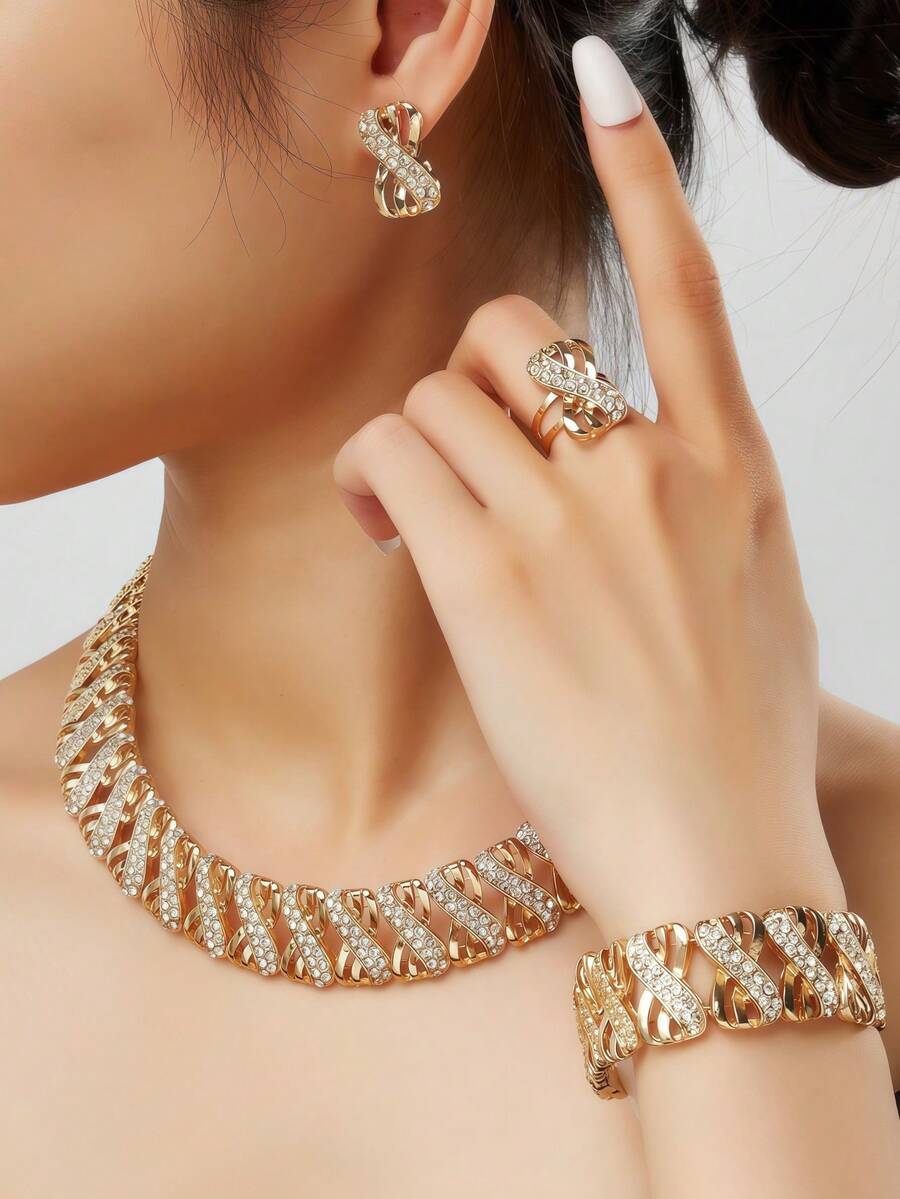 4pcs/Set Alluring Jewelry Set For Women, Suitable For Wedding, Party - dấu vô cực - Xem 1