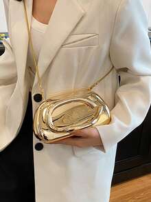 女士时尚百搭优雅亚克力手拿包、单肩链条晚宴包 - 金色 - 查看 3